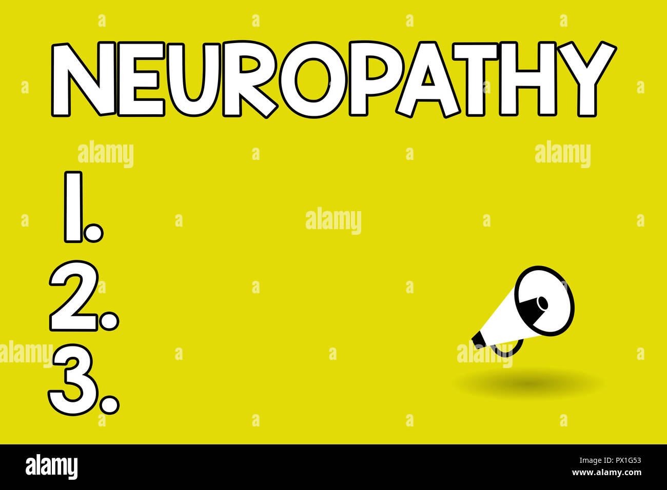 L'écriture de texte Word la neuropathie. Concept d'affaires à la recherche d'une anomalie des nerfs perte de sens dans les mains et les pieds. Banque D'Images