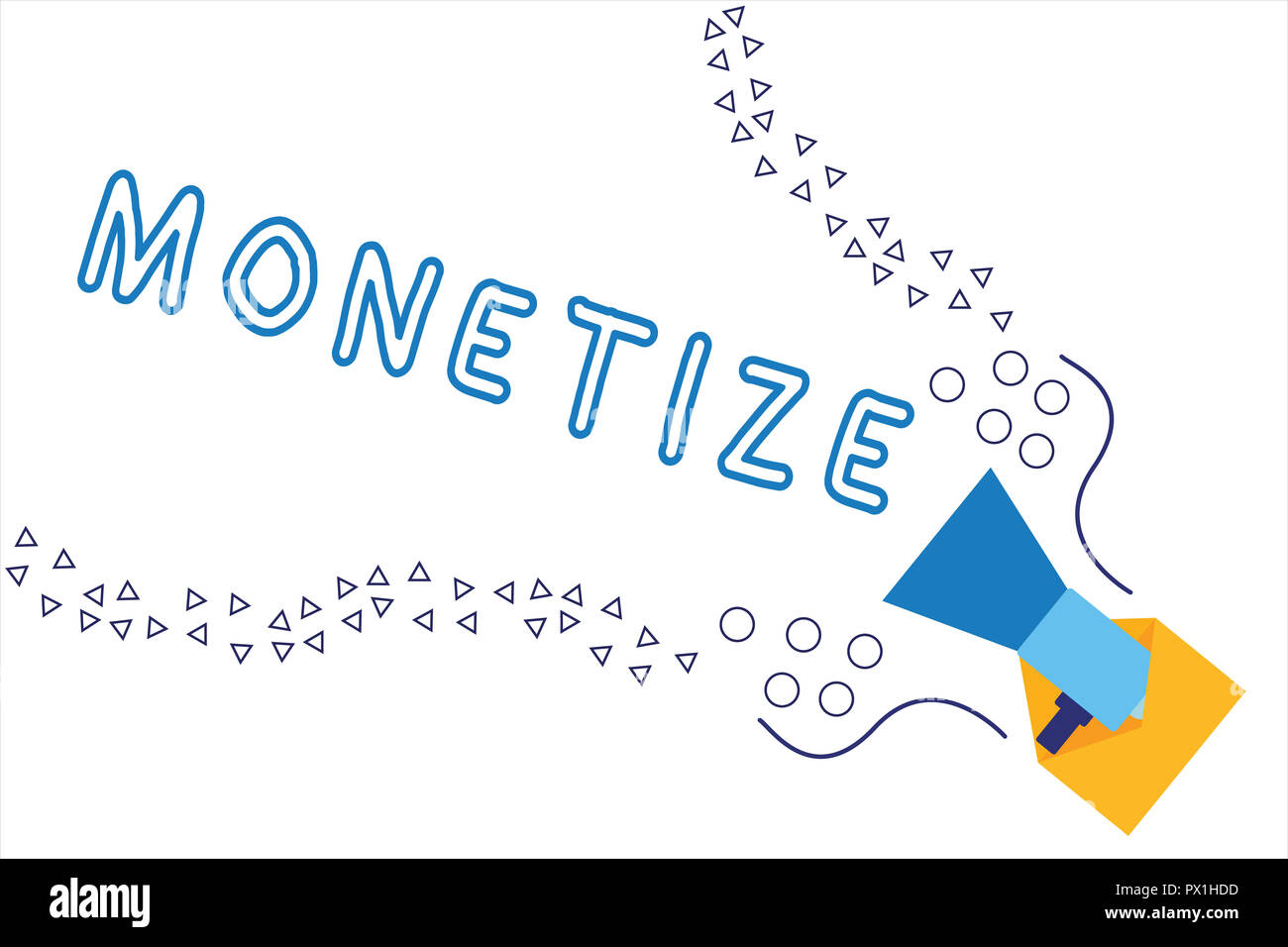 L'écriture de texte Word monétiser. Concept d'affaires pour convertir en express ou en forme de monnaie d'obtenir un revenu de biens. Banque D'Images