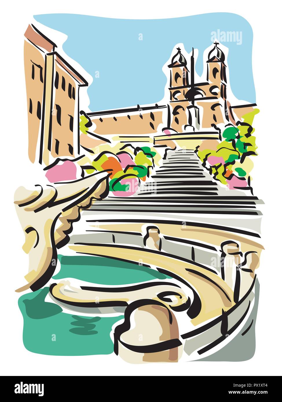 Vector illustration de la Piazza di Spagna à Rome Illustration de Vecteur