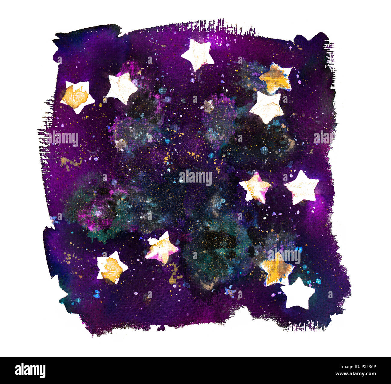 Une aquarelle abstraite texture de fond avec des étoiles sur un ciel sombre Banque D'Images