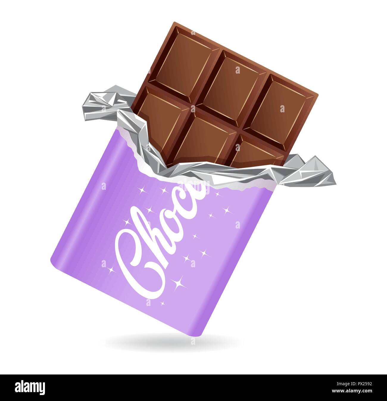 Barre de chocolat a ouvert en aluminium enveloppé et violet Illustration de Vecteur