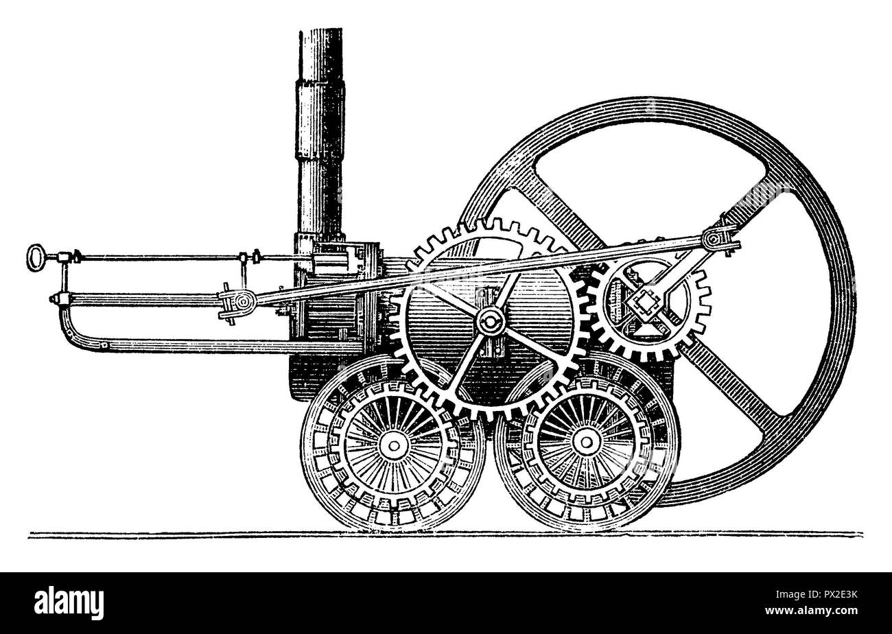 Trevethiks locomotive, a conduit le 13 février 1804 que la première locomotive sur rails, 1898 Banque D'Images