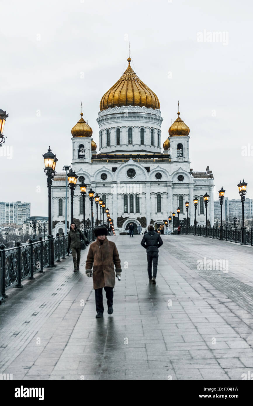 Le 8 février 2017, Moscou, Russie - Cathédrale du Christ Sauveur à Moscou le jour d'hiver nuageux Banque D'Images