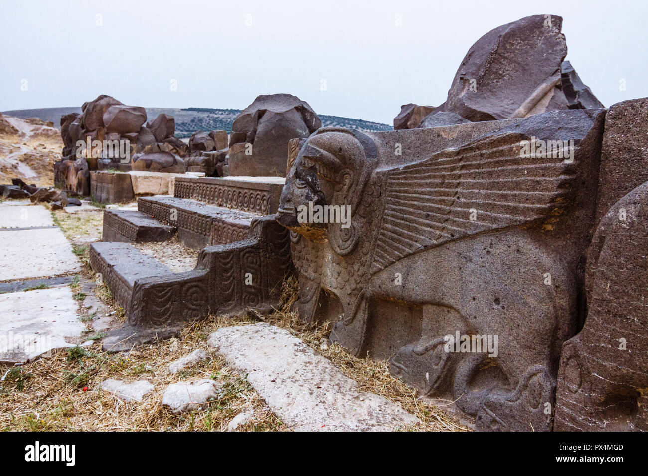 Ain Dara, Afrin, Syrie : basalte sphinx dans les ruines du temple Hittite de Ain Dara 67 km au nord-ouest d'Alep. Au début de la Banque D'Images