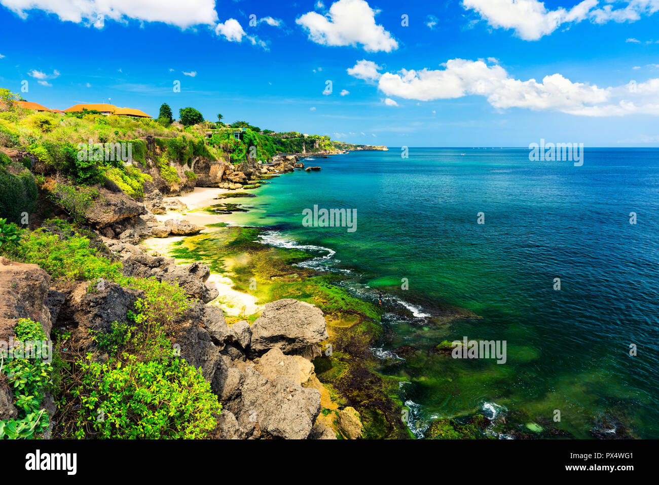 Paysage panoramique sur la mer, à Bali. Haute falaise sur la plage Pantai tropical à Bali, Indonésie. La nature tropicale de Bali, Indonésie. Banque D'Images