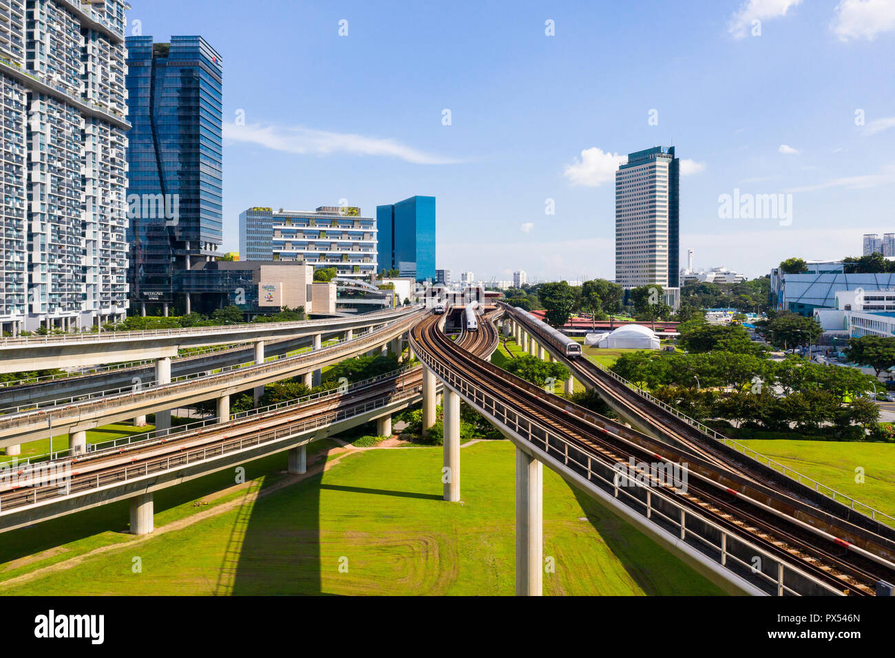Vue aérienne de plusieurs voies ferrées à l'Est de Jurong, espace pour devenir quartier central des affaires de Singapour dans l'avenir. Banque D'Images