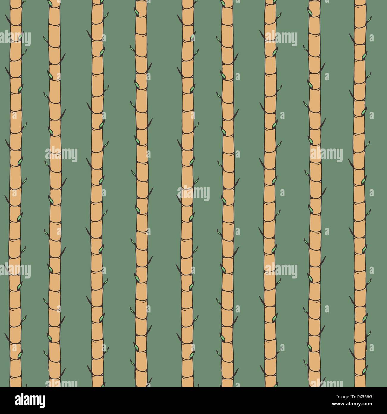 Hand drawn vector seamless asiatique avec motif bambou. Ornement vertical Oriental sur le fond vert. Illustration de Vecteur