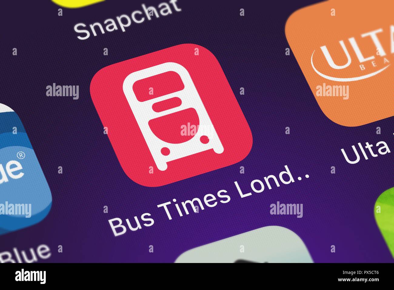 Londres, Royaume-Uni - 19 octobre 2018 : Capture d'Mapway Limited Times London Bus mobile app. Banque D'Images