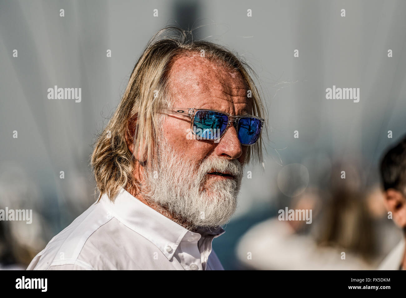 Italia, Friuli V.G., Trieste. La Barcolana. Le célèbre capitaine Mauro Pelaschier Banque D'Images