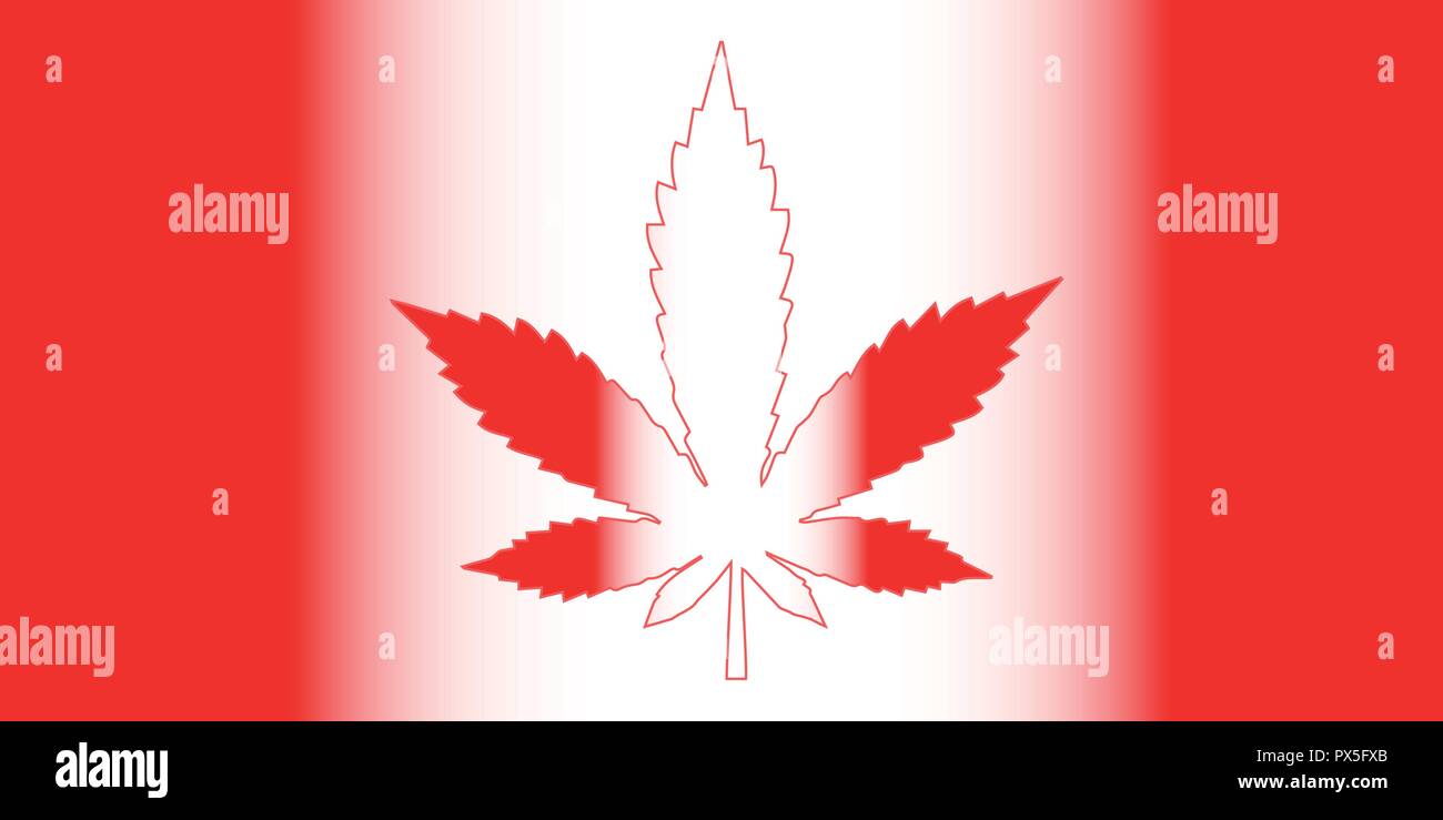 Drapeau du Canada avec une feuille de cannabis avec effet dégradé. Concept de la légalisation de la marijuana au Canada. Le rouge et le blanc ou l'illustration. Illustration de Vecteur