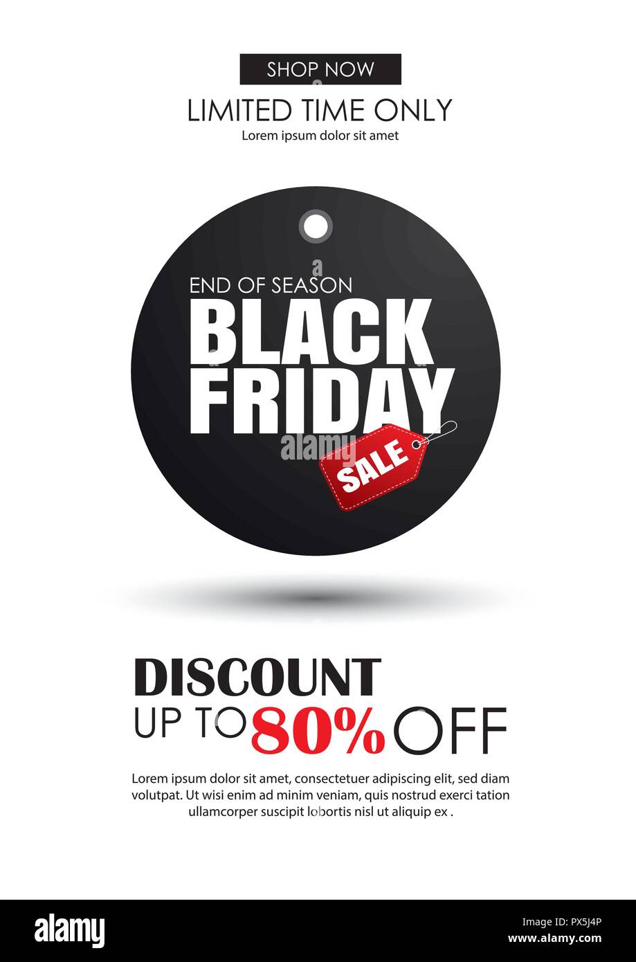 Le vendredi noir Vente de modèle. Fond blanc avec black tag. Utiliser pour poster, newsletter, shopping, promotion, publicité. Illustration de Vecteur