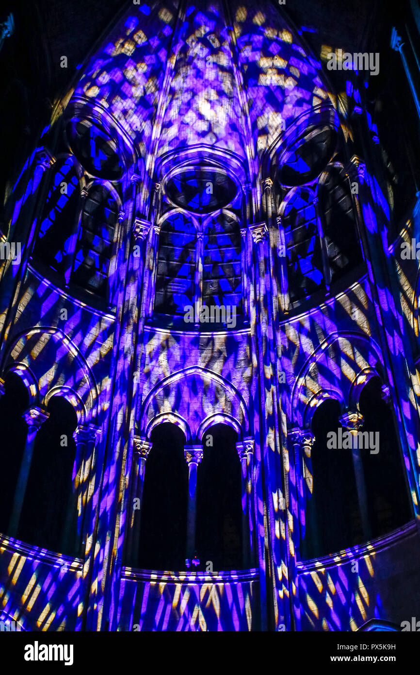 Spectacle son et lumière à la cathédrale Notre Dame, Paris, France. Banque D'Images