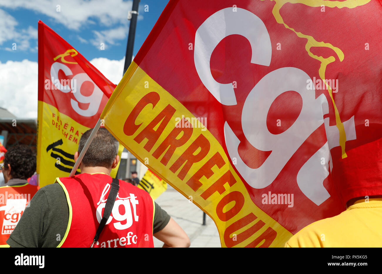 Syndicat CGT d'organiser une manifestation contre la réforme du système ferroviaire. Le Fayet. La France. Banque D'Images