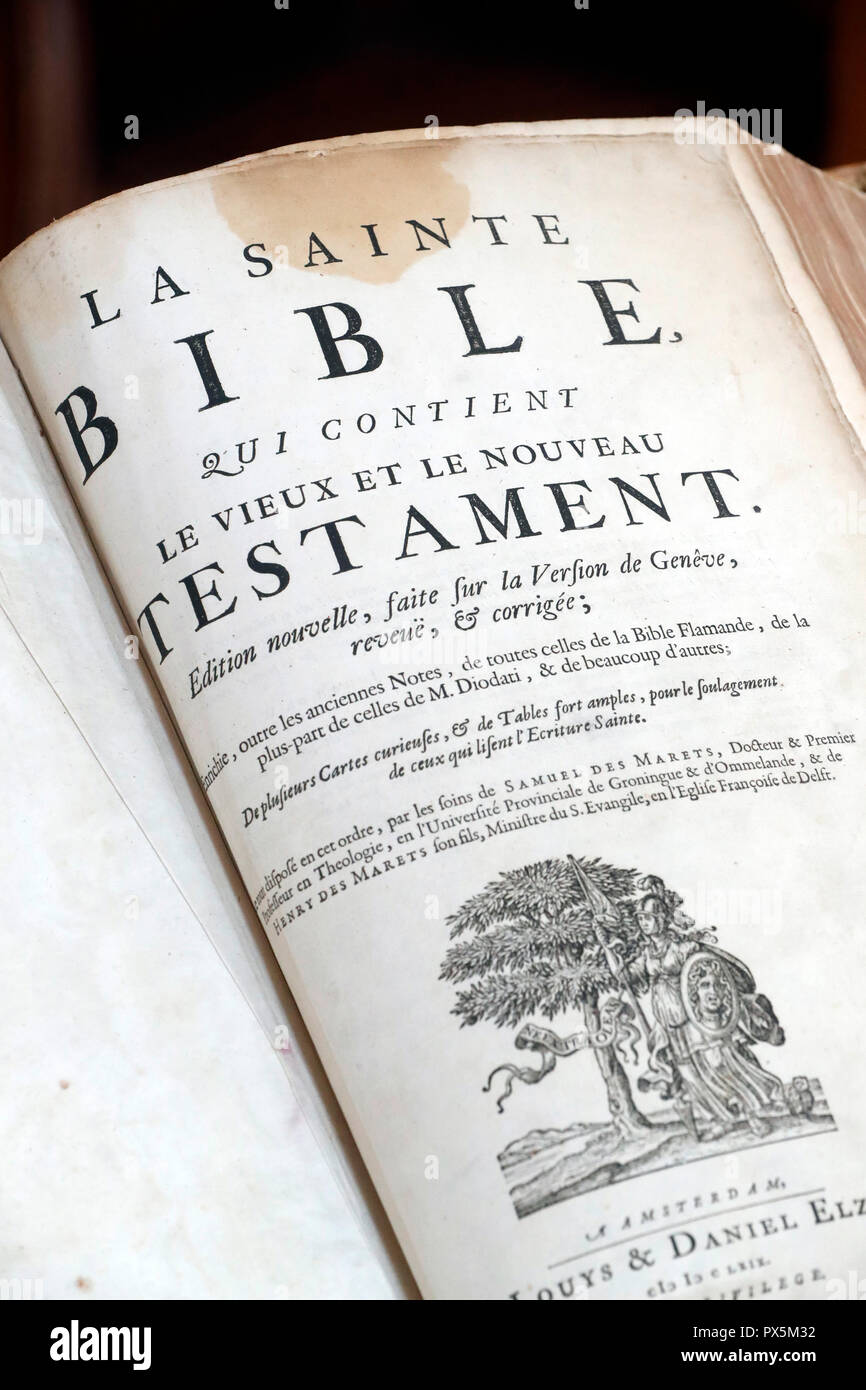 Vieille Bible en français, 1669. L'ancien et du nouveau testament. Banque D'Images