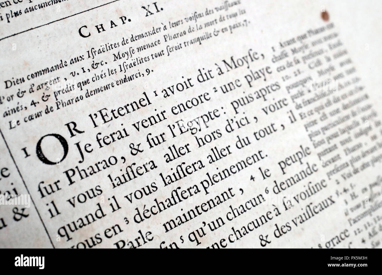 Vieille Bible en français, 1669. Ancien Testament. Pentateuque ou les Cinq Livres de Moïse. L'exode. Banque D'Images