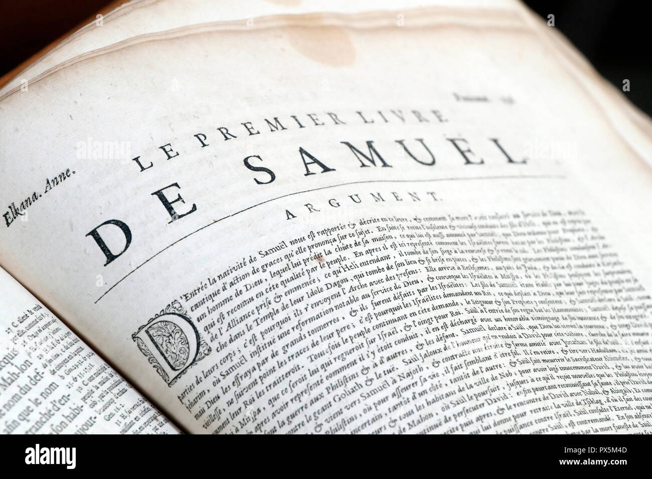Vieille Bible en français, 1669. Ancien Testament. Livre historique. Samuel. Banque D'Images