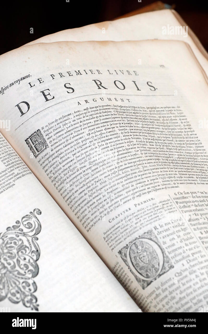 Vieille Bible en français, 1669. Ancien Testament. Livre historique. Les rois. Banque D'Images