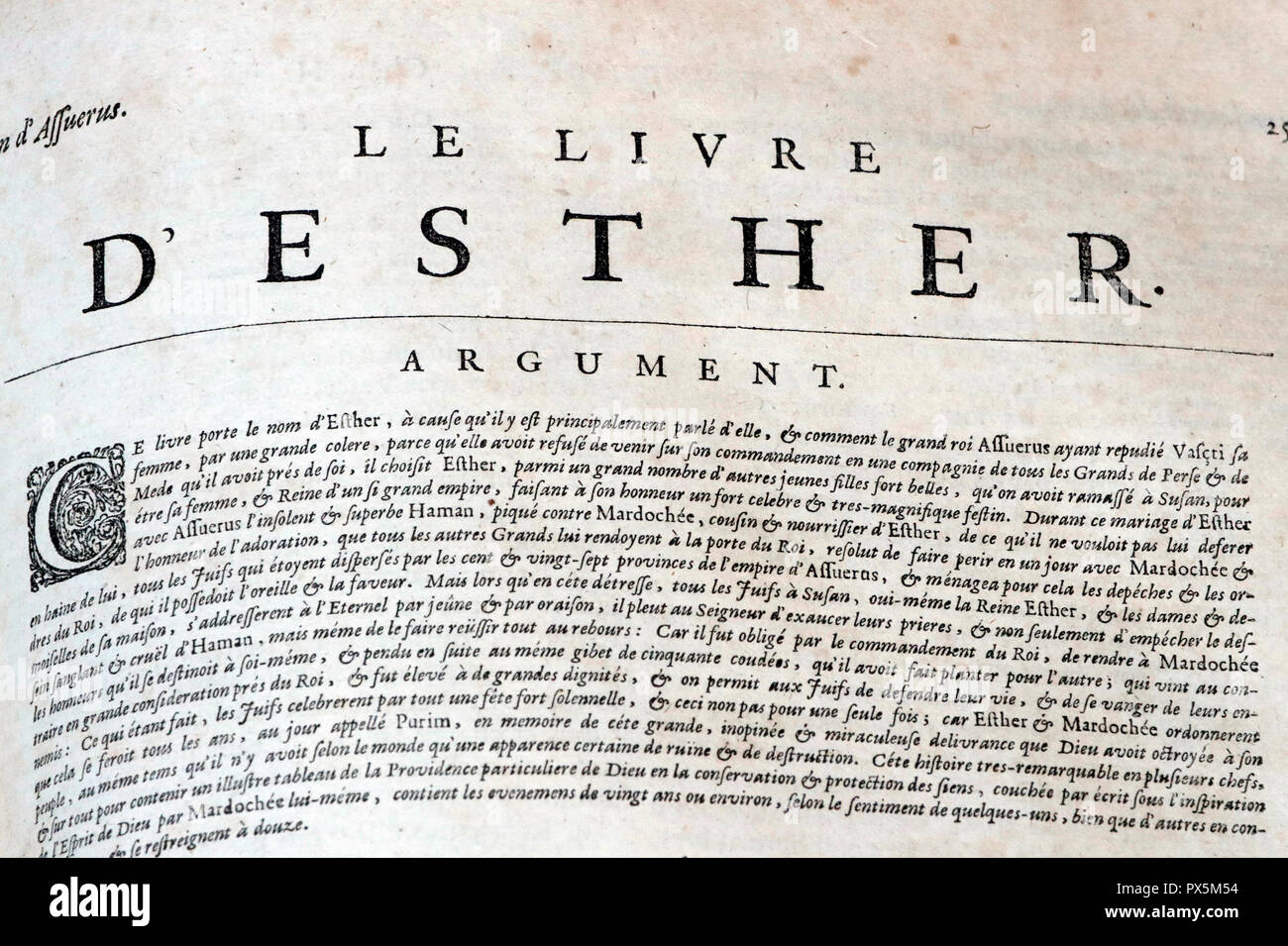 Vieille Bible en français, 1669. Ancien Testament. Le livre d'Esther. Banque D'Images