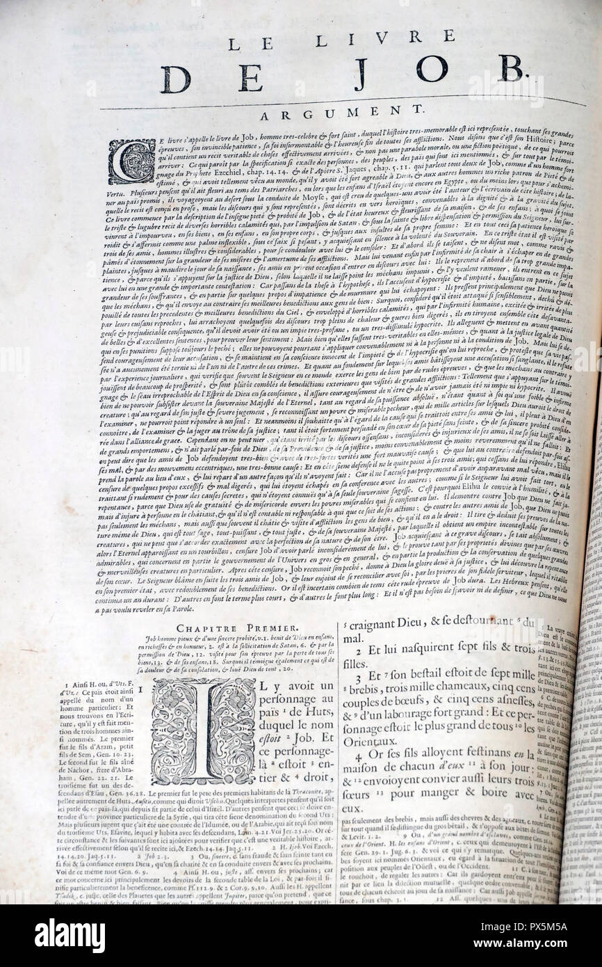 Vieille Bible en français, 1669. Ancien Testament. Livre de sagesse. Emploi. Banque D'Images