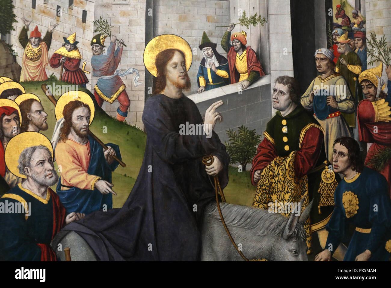 Musée des Beaux-Arts, Lyon, France. Maître de la Monogram A.H., Pays-Bas c.1500. Jésus entrant dans Jérusalem. Détail. Banque D'Images