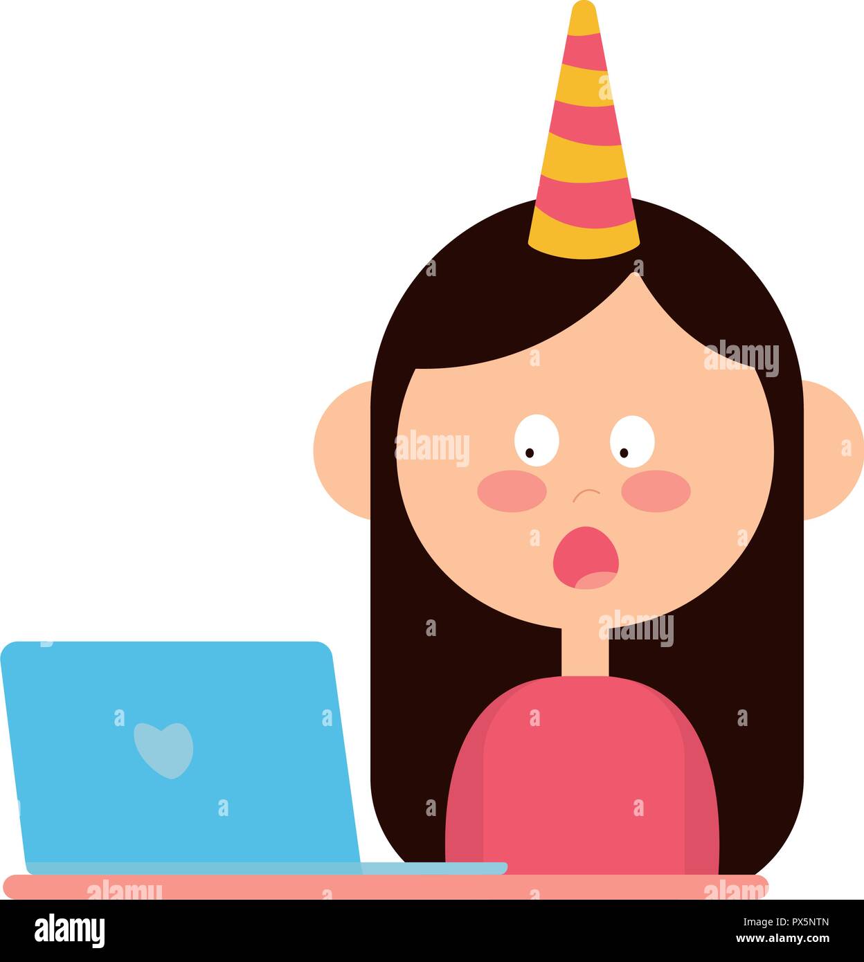Choqué young business woman looking at computer screen soufflés dans une stupeur à l'extérieur de l'entreprise. Expression visage humain, emo Illustration de Vecteur