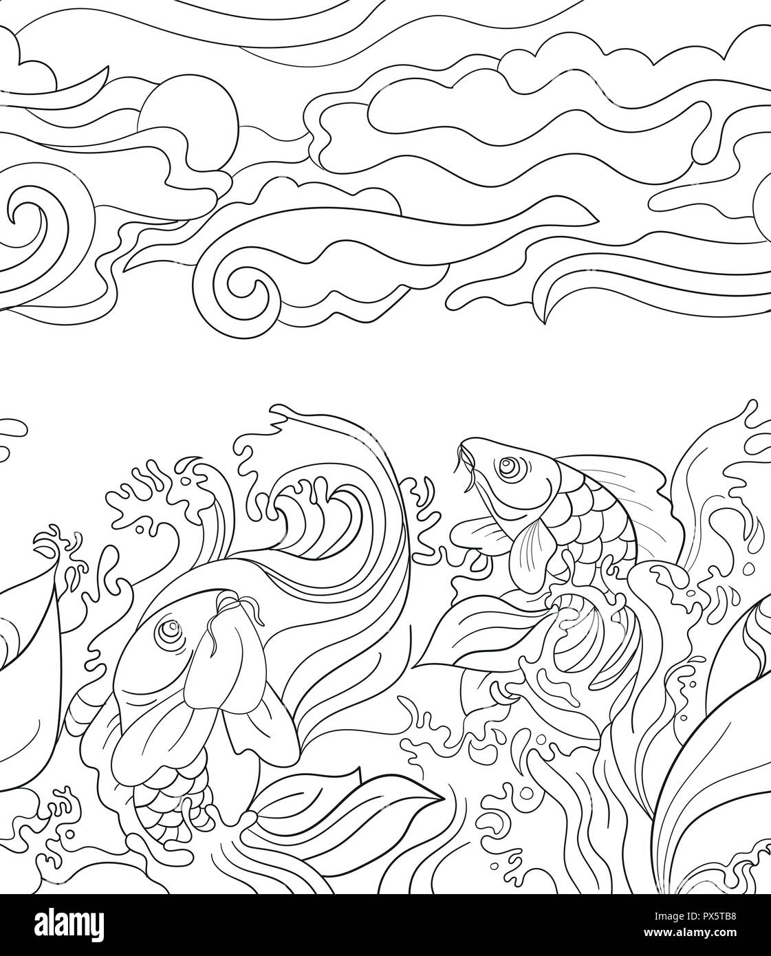 Modèle transparent avec des carpes japonaises. Arrière-plan de tuile pour la conception, le textile tissu Illustration de Vecteur