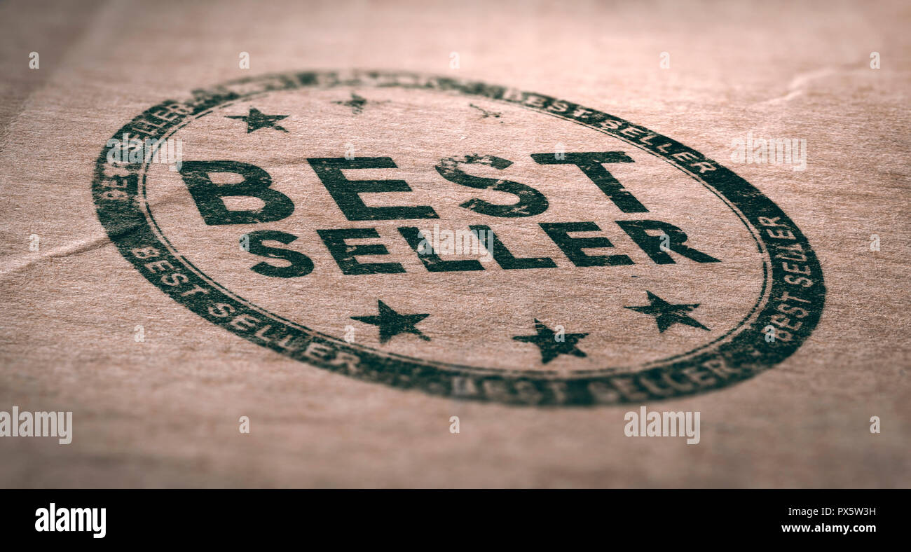 Best seller vintage label imprimé sur fond de papier brun. Banque D'Images