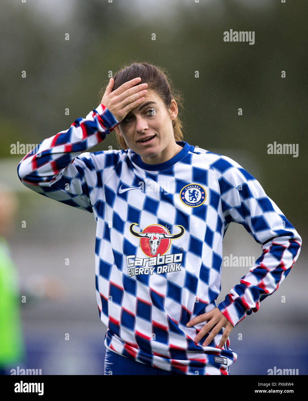 Karen Carney de Chelsea pendant l'FAWSL avant match match entre Chelsea et Arsenal Dames Dames de la Cherry Red Records Stadium, Kingston, Englan Banque D'Images