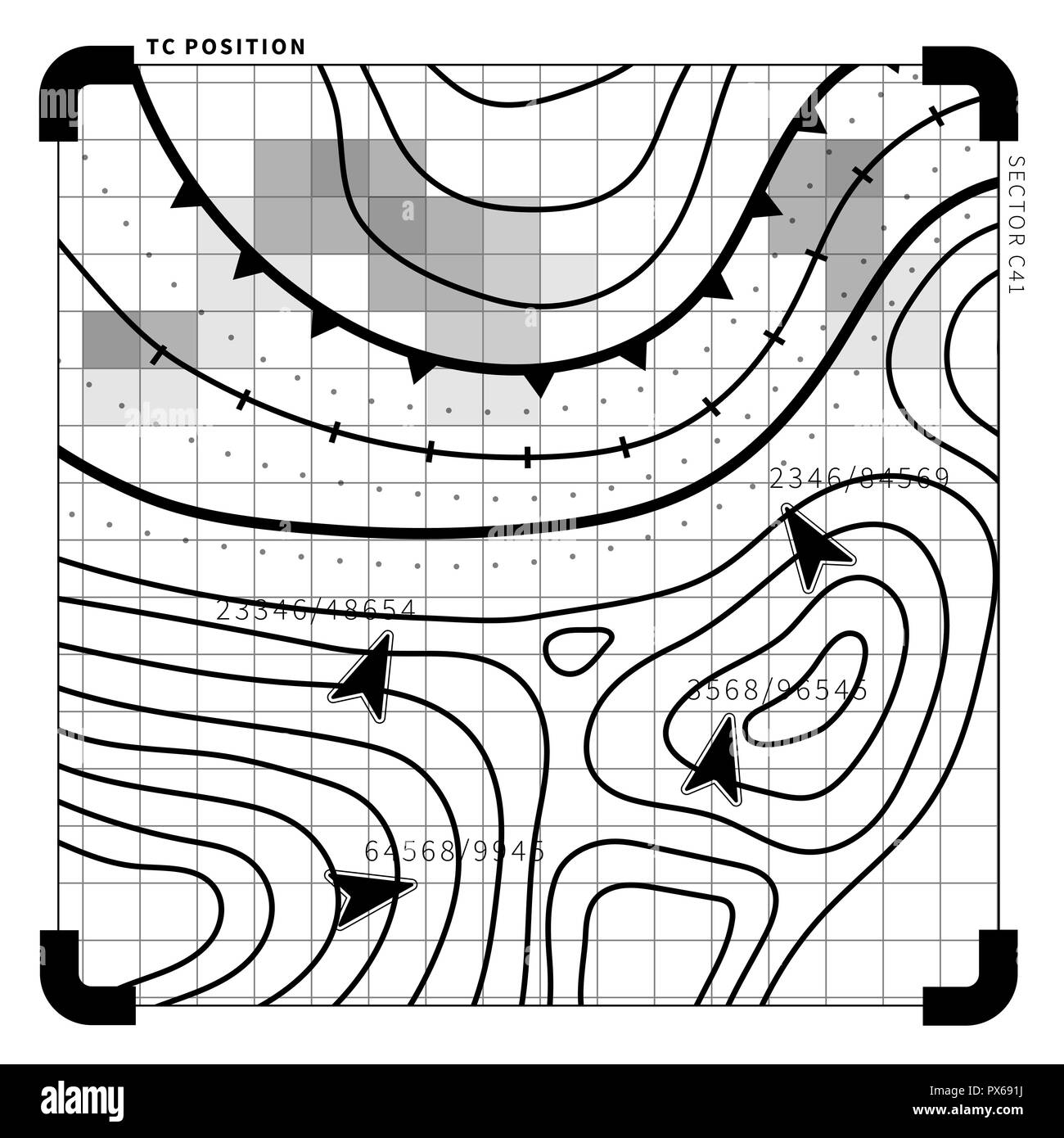 Carte tactique noir simple avec des objectifs on white Illustration de Vecteur
