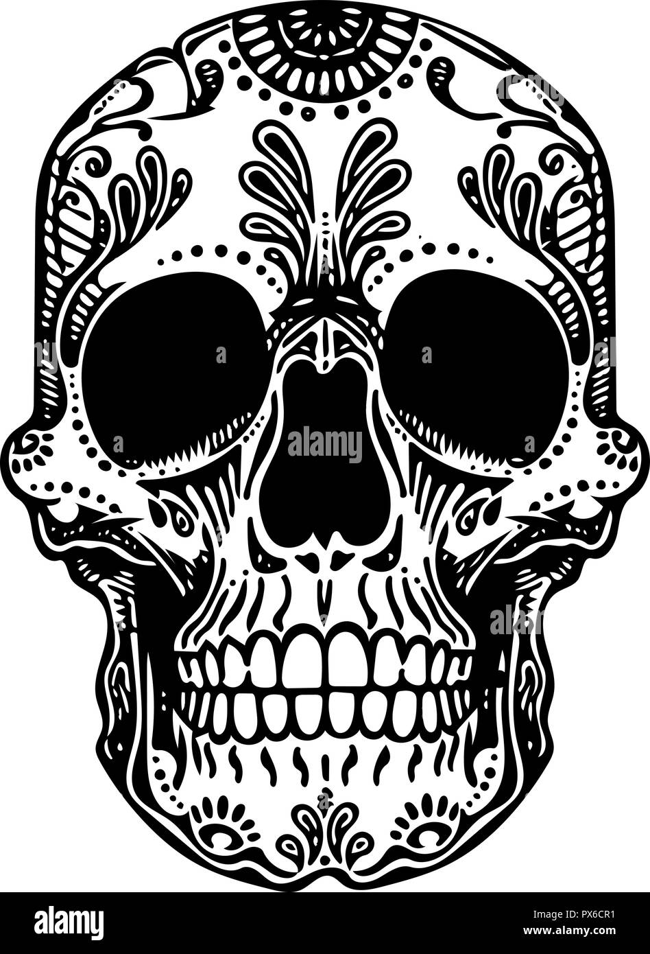 Vector Tattoo noir et blanc Illustration crâne mexicain Illustration de Vecteur