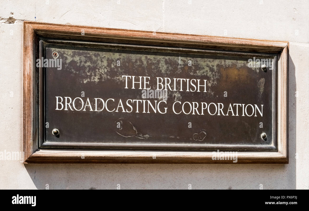 Vieux signe de la BBC, Londres, Angleterre, Royaume-Uni Banque D'Images