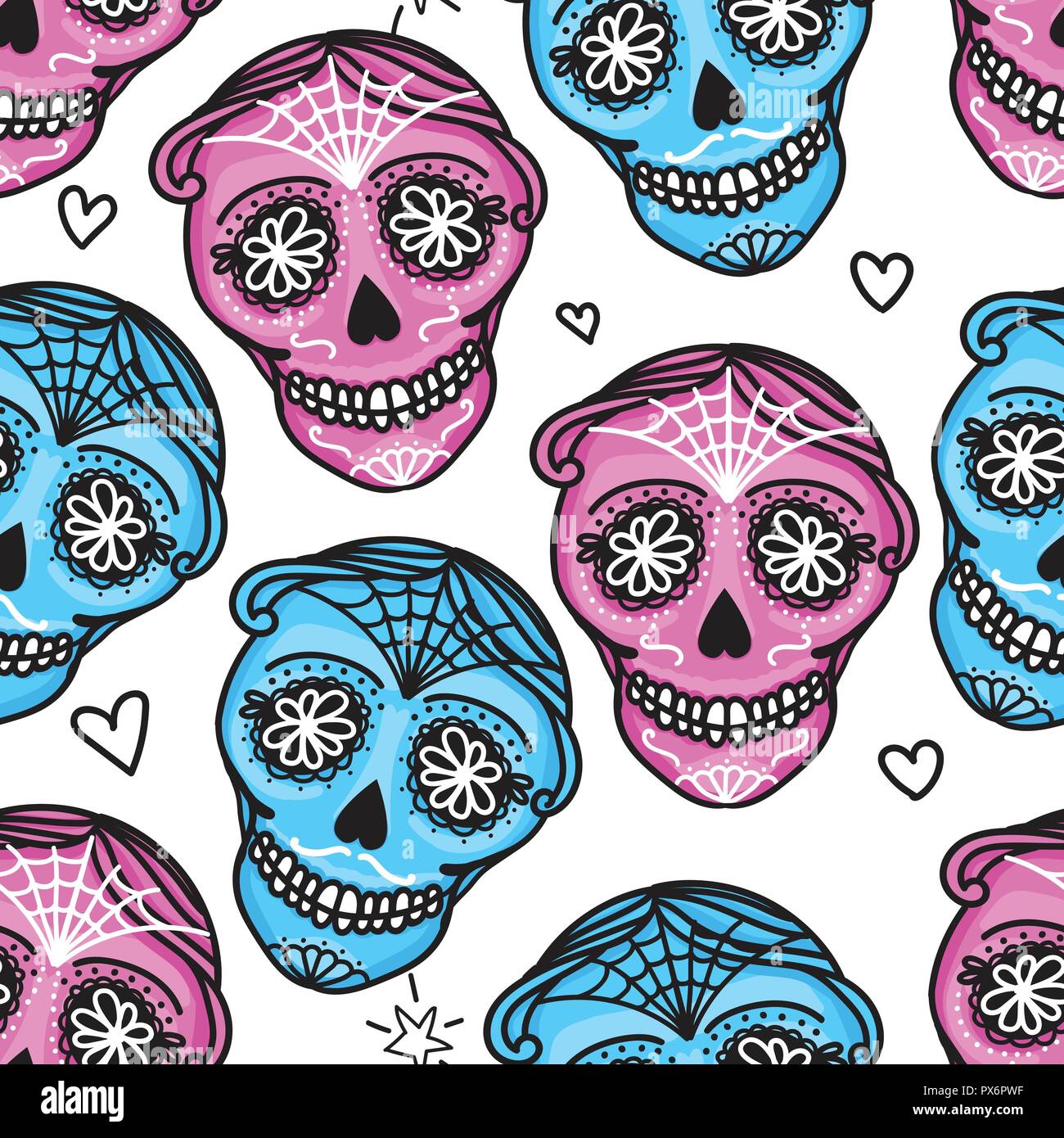 Couleur de motif transparent Calavera sign Dia de los muertos. Le Jour des Morts au Mexique. Vector illustration dessin main man autocollant. Illustration de Vecteur