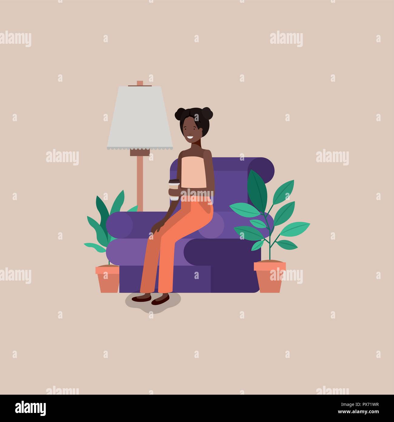 Jeune femme noir sur le salon Illustration de Vecteur
