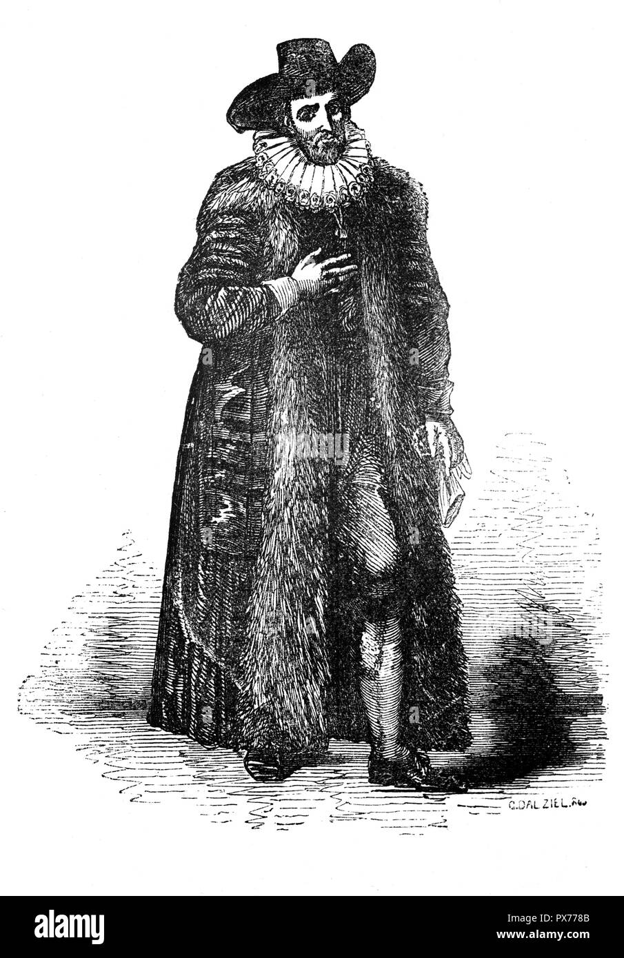 Edward 'Ned' Alleyn (1566-1626) est un acteur qui a été une figure majeure de l'Elizabethan Theatre et fondateur de Dulwich College et l'École d'Alleyn et évalué par le consentement commun comme le principal acteur de son temps ; son seul rival Richard Burbage était proche. Alleyn a pris sa retraite à la hauteur de sa renommée autour de 1598, et il est dit que la reine Elizabeth a demandé son retour à la scène, ce qu'il fit en 1604, l'année après sa mort. Alleyn est mort en novembre 1626 et fut enterré dans la chapelle du collège qu'il avait fondée. Banque D'Images