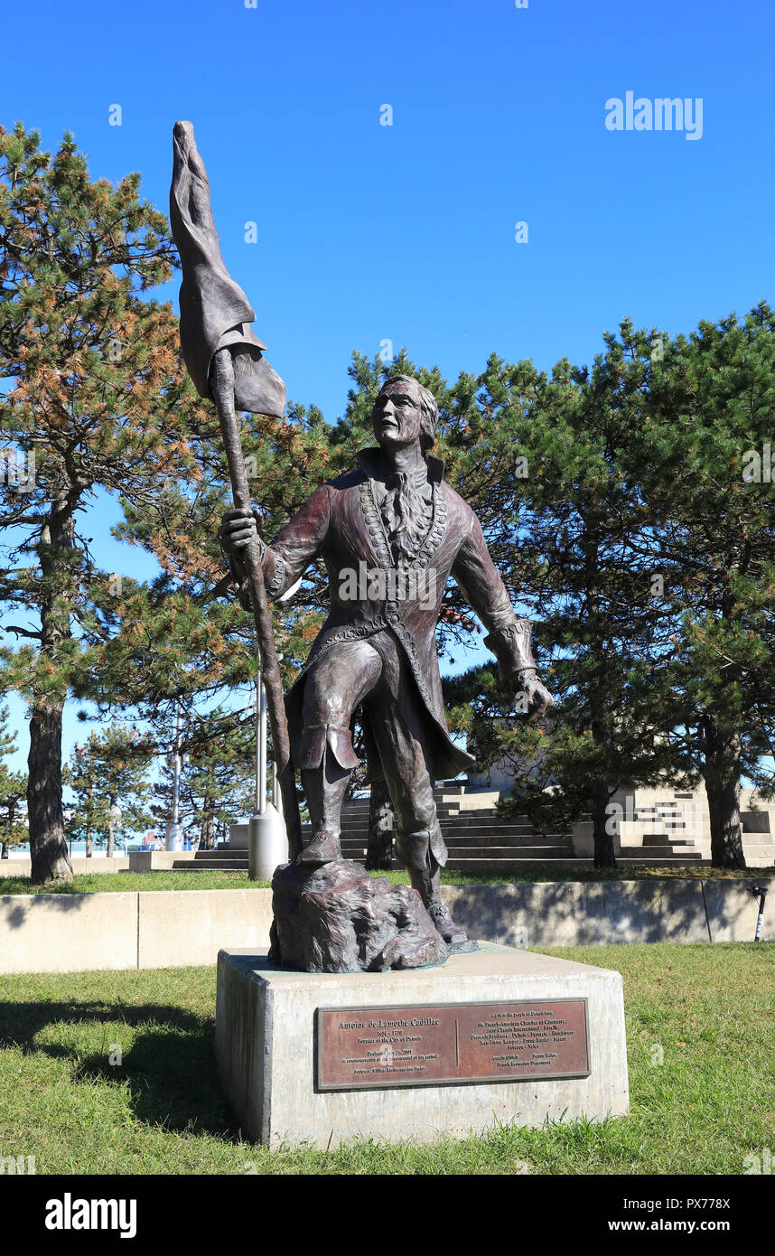 Le débarquement de Cadillac, Hart Plaza sur sur le bord de la rivière de Detroit, Michigan, aux Etats-Unis Banque D'Images