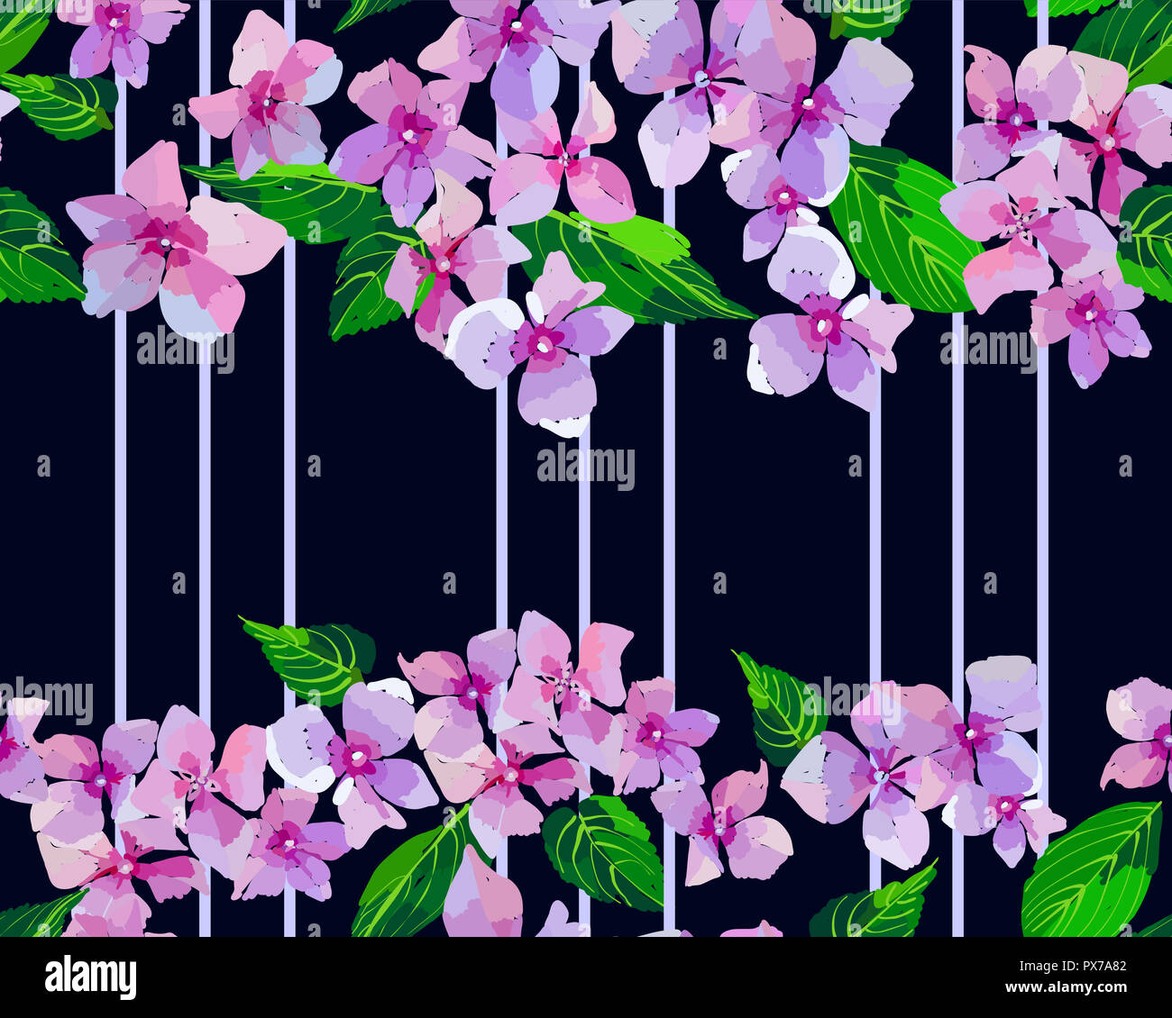 Fleurs sauvages lilas modèle homogène. Les petites fleurs et les feuilles à la main. Vector illustration pour l'industrie textile, l'emballage, le scrapbooking. Banque D'Images