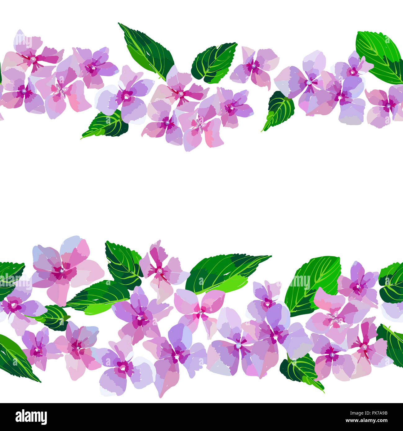Fleurs sauvages lilas modèle homogène. Les petites fleurs et les feuilles à la main. Vector illustration pour l'industrie textile, l'emballage, le scrapbooking. Banque D'Images