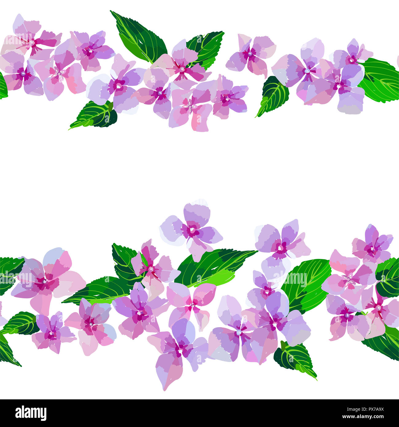 Fleurs sauvages lilas modèle homogène. Les petites fleurs et les feuilles à la main. Vector illustration pour l'industrie textile, l'emballage, le scrapbooking. Banque D'Images