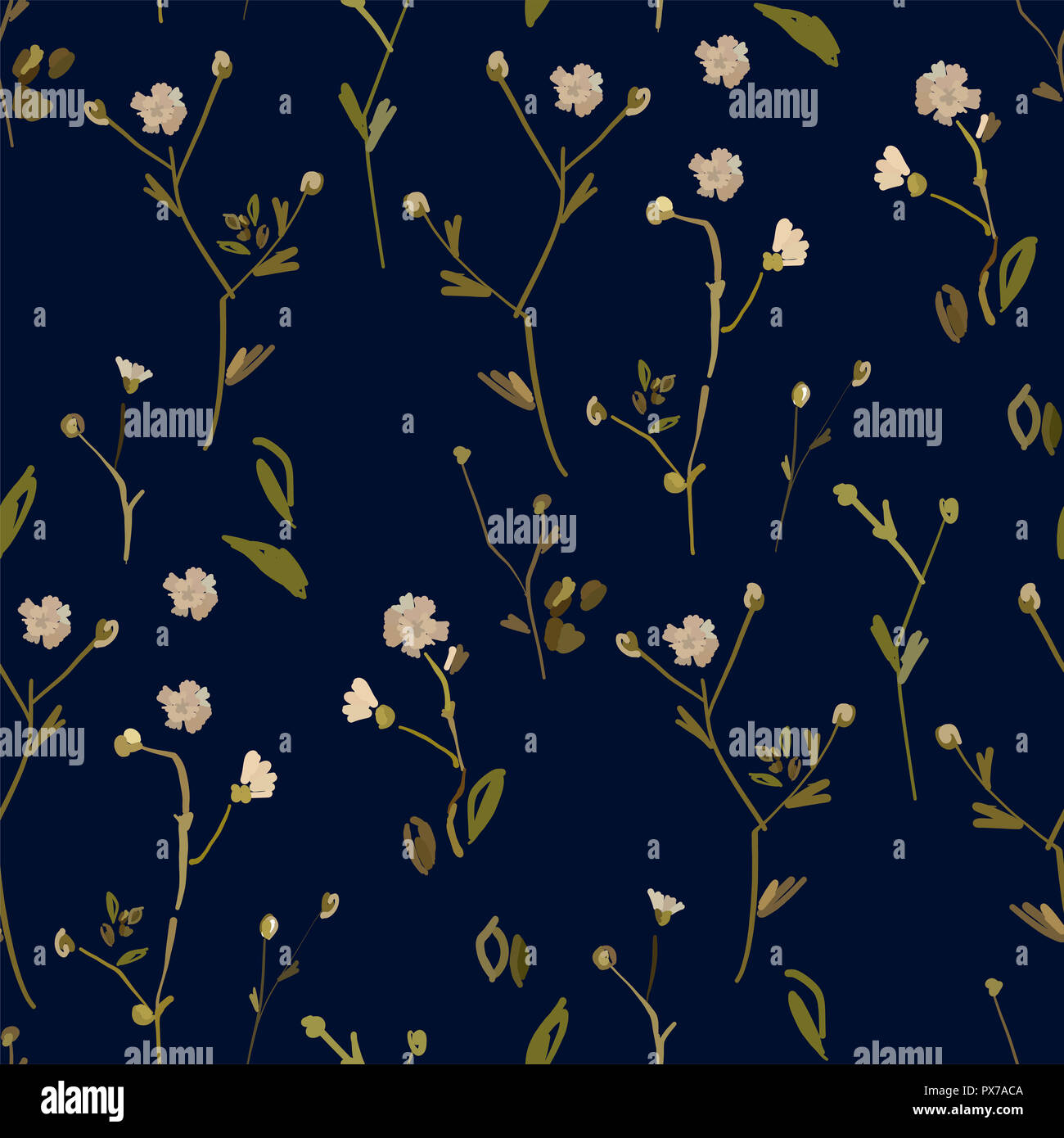 Design Floral seamless pattern sur fond blanc. Fleurs sauvages d'été, des feuilles et des plantes à la main. Vector illustration pour le textile, l'emballage, fabr Banque D'Images