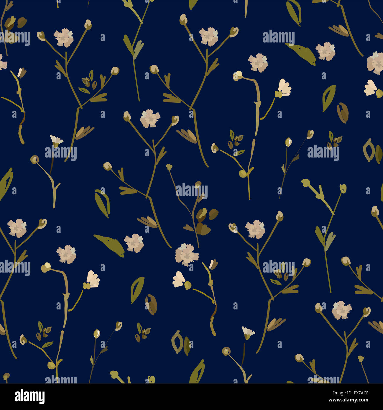 Design Floral seamless pattern sur fond blanc. Fleurs sauvages d'été, des feuilles et des plantes à la main. Vector illustration pour le textile, l'emballage, fabr Banque D'Images