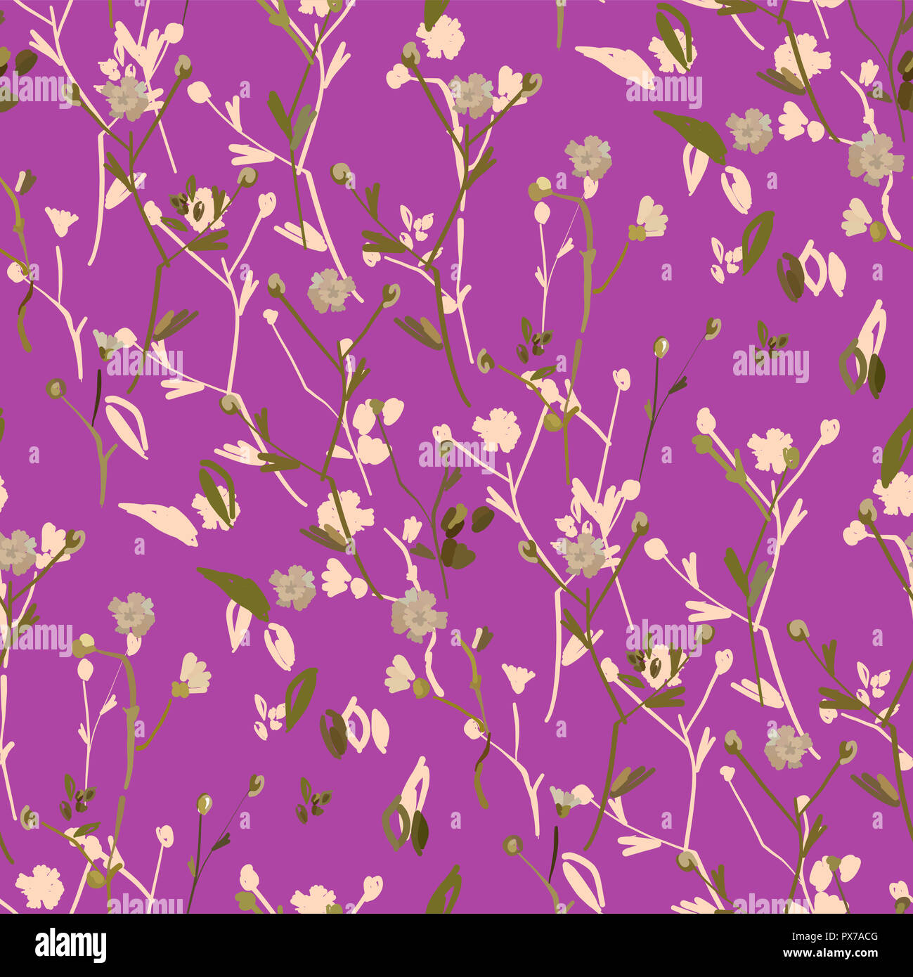 Design Floral seamless pattern sur fond blanc. Fleurs sauvages d'été, des feuilles et des plantes à la main. Vector illustration pour le textile, l'emballage, fabr Banque D'Images