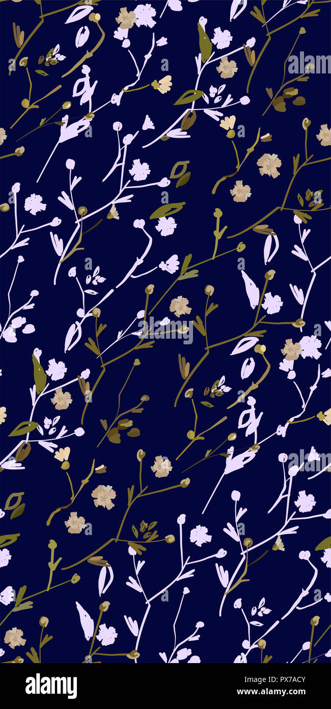 Design Floral seamless pattern sur fond blanc. Fleurs sauvages d'été, des feuilles et des plantes à la main. Vector illustration pour le textile, l'emballage, fabr Banque D'Images