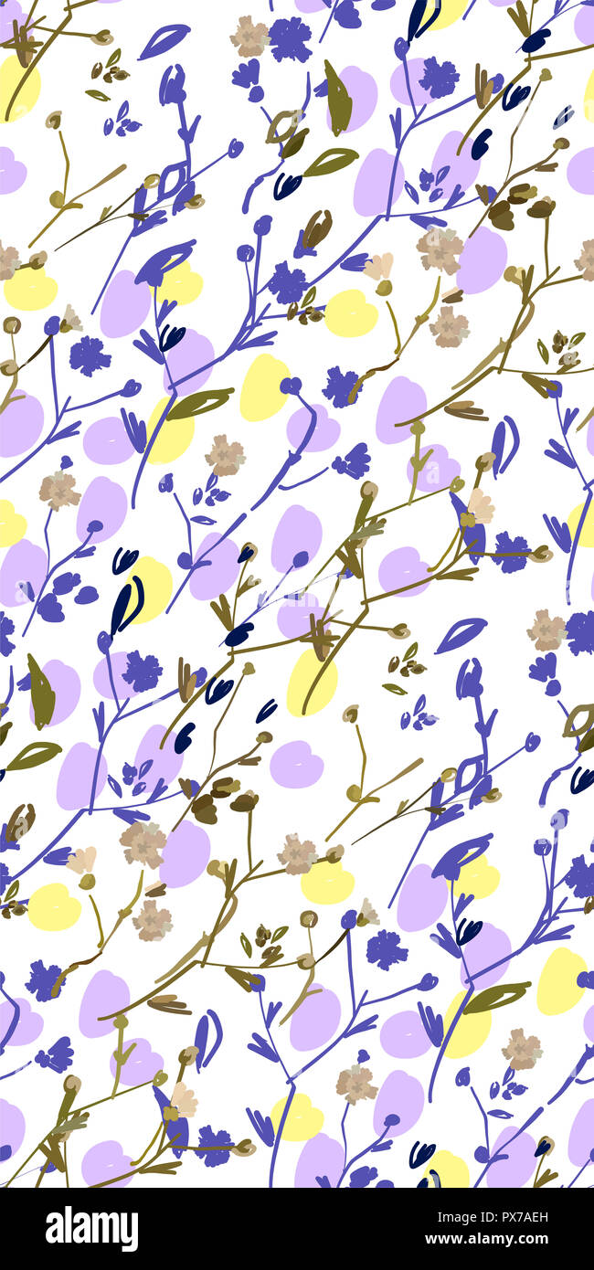 Design Floral seamless pattern sur fond blanc. Fleurs sauvages d'été, des feuilles et des plantes à la main sur fond blanc. Illustration Vecteur de tex Banque D'Images