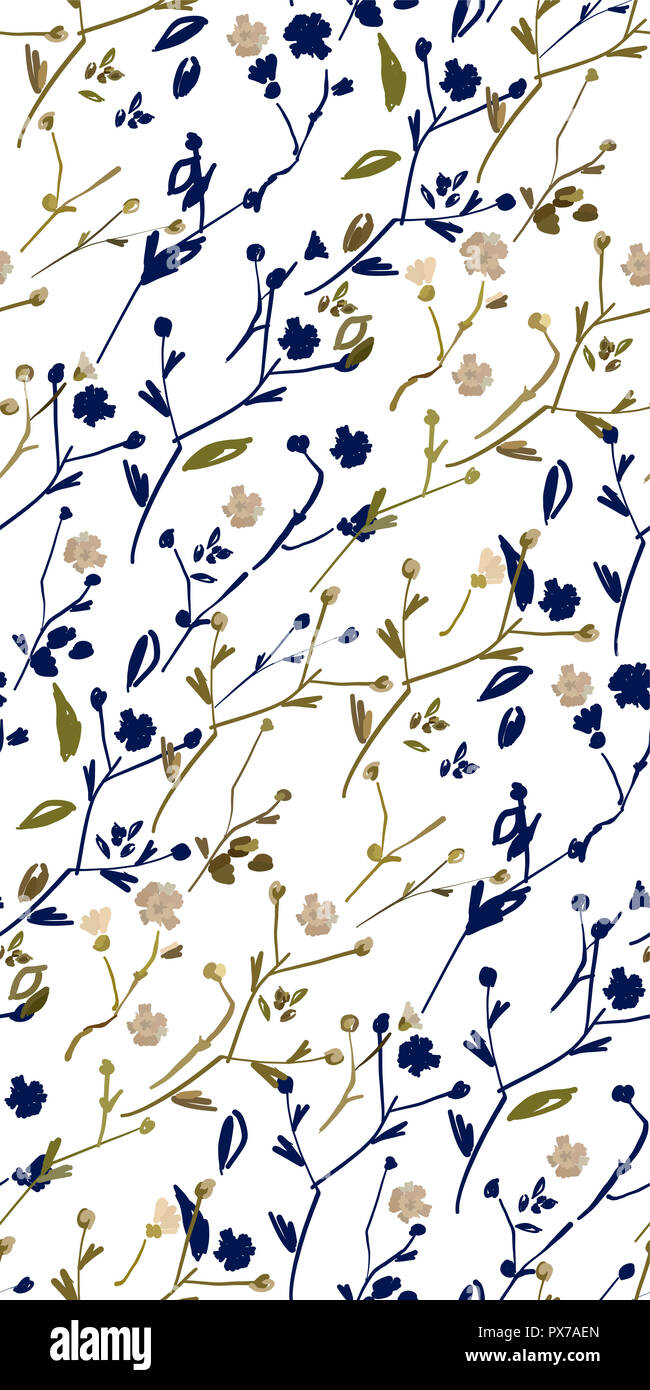 Design Floral seamless pattern sur fond blanc. Fleurs sauvages d'été, des feuilles et des plantes à la main sur fond blanc. Illustration Vecteur de tex Banque D'Images