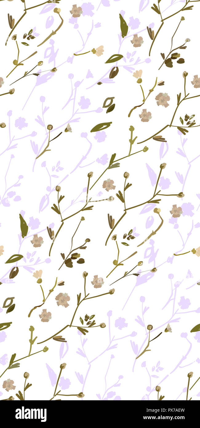 Design Floral seamless pattern sur fond blanc. Fleurs sauvages d'été, des feuilles et des plantes à la main sur fond blanc. Illustration Vecteur de tex Banque D'Images