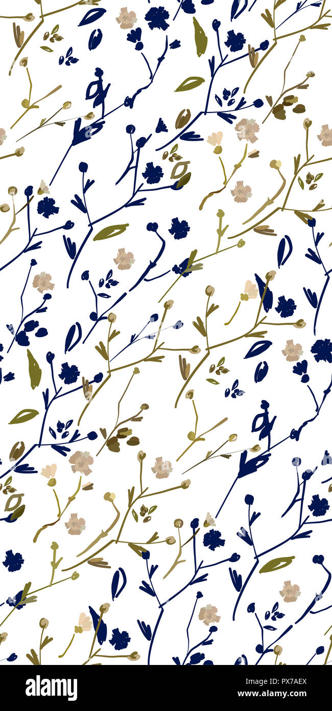 Design Floral seamless pattern sur fond blanc. Fleurs sauvages d'été, des feuilles et des plantes à la main sur fond blanc. Illustration Vecteur de tex Banque D'Images