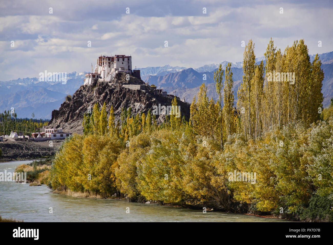 Monastère de Stakna et l'Indus à l'automne, Ladakh, Inde Banque D'Images