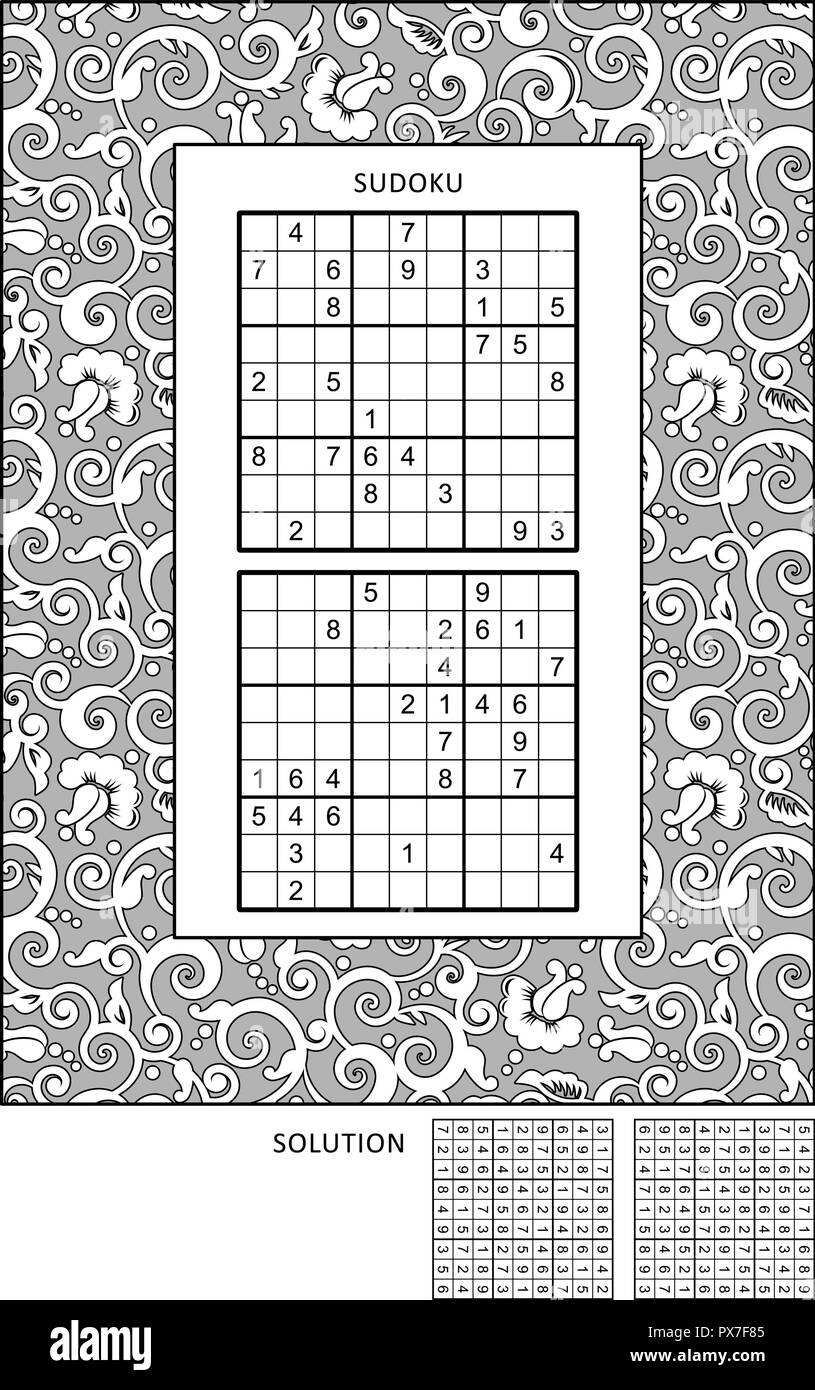 Puzzle et activité de coloriage page avec deux puzzles de sudoku de niveau  confortable et large cadre décoratif de couleur. Réponse inclus Image  Vectorielle Stock - Alamy