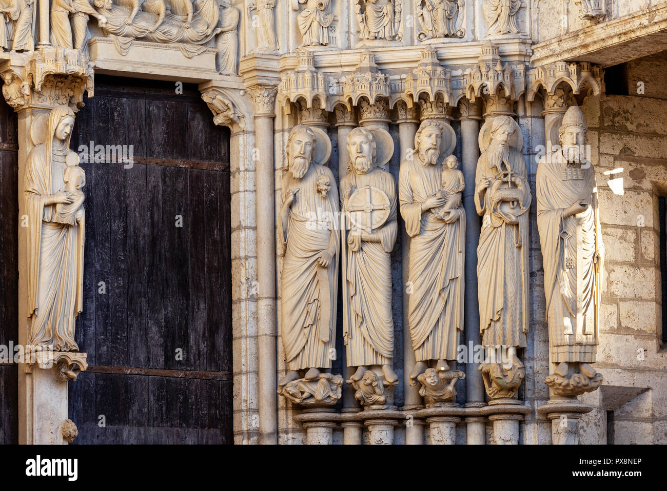 Détails de l'extérieur de la cathédrale de Notre Dame, France Banque D'Images