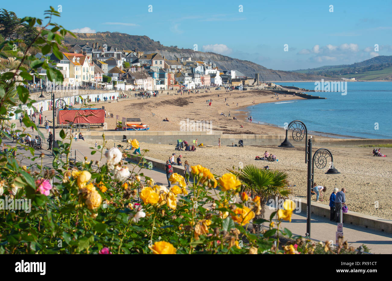 Lyme Regis, dans le Dorset, UK. 20 octobre 2018. Météo France : Les visiteurs et les gens profiter de doux soleil et ciel bleu à Lyme Regis comme les petites vacances d'octobre est en cours. Credit : Celia McMahon/Alamy Live News Banque D'Images